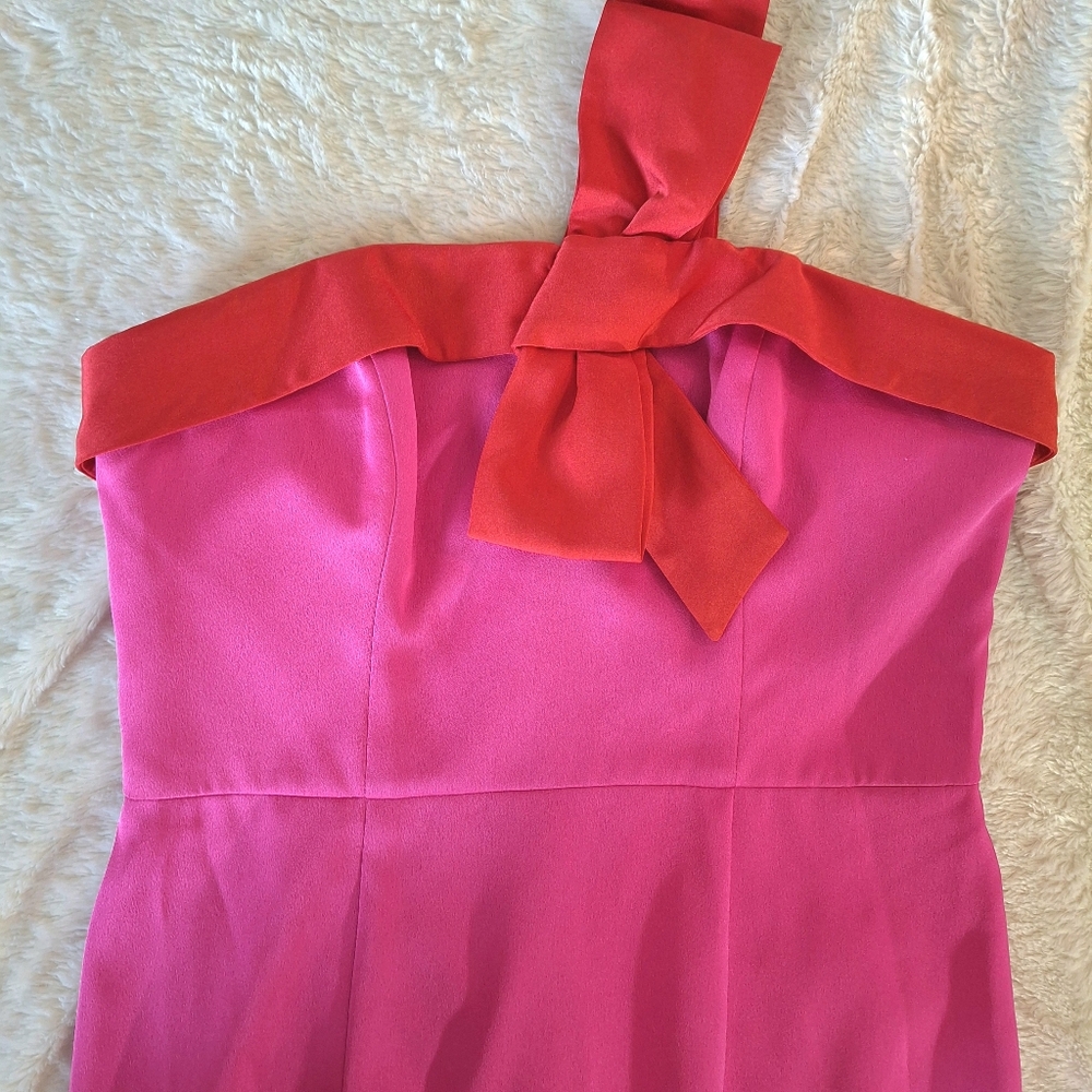 Lumière by Bariano Pink One Shoulder Bow Cocktail Dress Sz L Wedding Guest Party